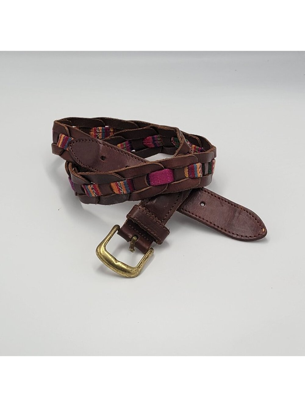 VTG Boho Leather Braided/Woven Multicolor Belt